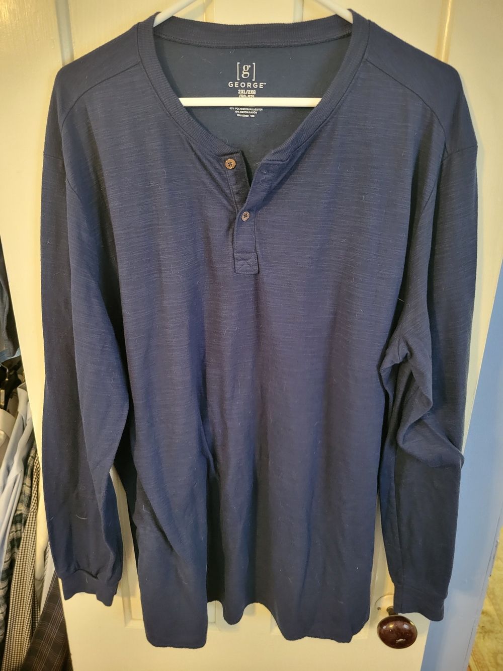 George Men's Long Sleeve Navy Henley Shirt